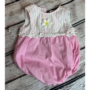 Little Me Pink and White Striped Romper